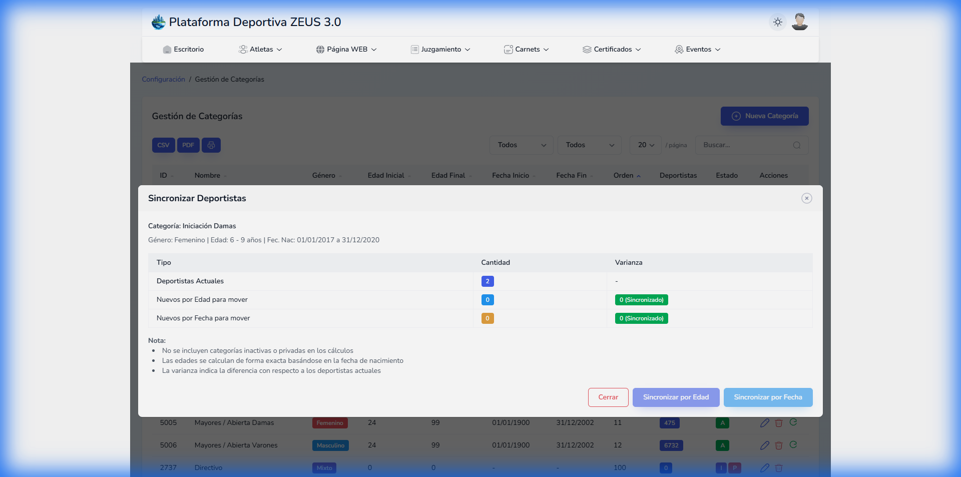 Sincronización de Categorías